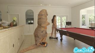 teen latina step sister chased by lesbian loving TREX on a hoverboard then fucke