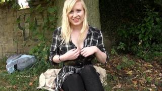 Blonde babe Satine Spark masturbates in a park and public nudity of young daring