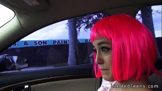 Costumed teen fucking in the car in public