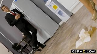 Clumsy intern with big tits fucks her boss in the office