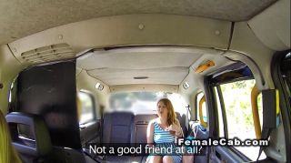 Lesbians playing with dildo in fake taxi