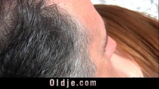 Horny freckled readhead girl gets old dick to clean her pussy