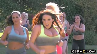 Huge boobs pornstars chasing that big D after jogging