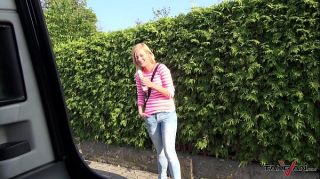 Takevan Blonde on the walk convinced to fuck in van with stranger