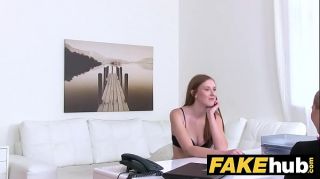 Female Agent Hot redhead makes blonde sexy cum with her mouth