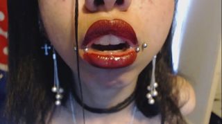 Goth with Red Lipstick Drools a Whole Lot and Blows Spit Bubbles at You - Spit and Saliva and Lipstick Fetish