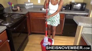 Sheisnovember Topless Mopping In Kitchen & Upskirt Ebony Ass & Big Natural Tits