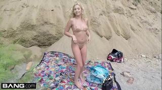Sophia Lux gets naked and sucks dick at the beach