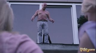 Old and young sex with horny teens fucking a grandpa on his birthday
