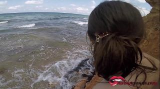 amateur couple fucking on public beach and he cums on her big tits / Miriam Prado
