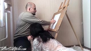 Model Deep Sucking Dick Painter while He Draws Her