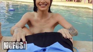 Hot (Kaitlyn Katsaros) Sneaks Into (Scott Nails) Pool And Religiously Sucks His Massive Cock Before He Fucks Her On The Table - Mofos