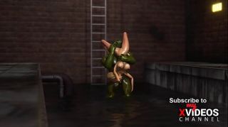 Crazy fuck in the sewer! Sexy blonde gets fucked hard by a green monster