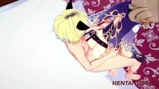 Genshin Impact Hentai - Lisa Having sex with a blonde boy and he cums in her mouth tits and pussy 3/3
