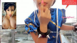 PUBLIC JOI jerk off instructions in the balcony, hot Chun li cosplay big butt girl teasing and dirty talking with cumming countdown, the best joi you ever watched!!!!