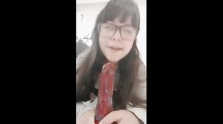 Petite teen sucks a dildo and cum rubbing it in her clit - Hana Lily