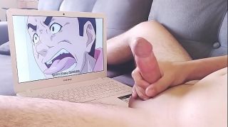 Hot Young Guy Watches Hentai Jerk off Big Dick and Moans with Pleasure Cum