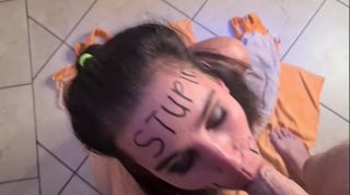 Watch how I FACE FUCK this stupid whore's mouth, SPIT in her face, SLAP her and surprise piss in her mouth | humiliation
