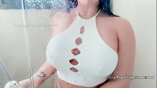 Sexy big boobs and big ass latina giving to you the hottest Jerk Off Instructions in the shower, teasing and fucking her boobs so hard against the glass