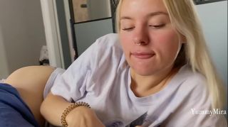 Cute blonde sucks dick and takes a cum in mouth - home video