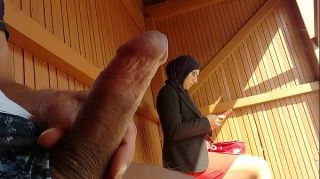 young boy shocks this muslim girl who was waiting for her bus with his big cock, OMG !!! someone surprised them; he might have problems and run away ...