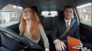 Geeky redhead blows and fucks her driving instructor
