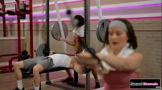 Latina tgirl Lola Morena gets barebacked at a gym