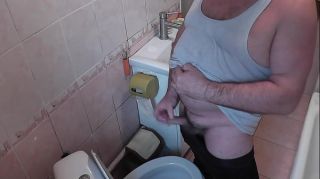 When mom is away sexy Frina in toilet jerked off dick husband old roommate her mom. Man pissing. Cock masturbation and orgasm. Handjob and cum. Old young. Family nudism