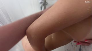 My friend was in the shower and I couldn't resist fucking and cumming on tits. MariMott