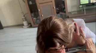 Fucked a teacher in glasses and black stockings at home after a deep, gentle, long blowjob after lessons. Milf.