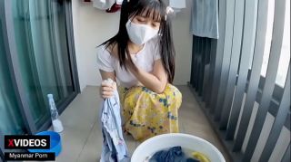 Myanmar Cute Girl Washing Her clothes